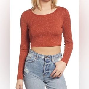 BP. Knit Crop Top in Burgundy Port - Small